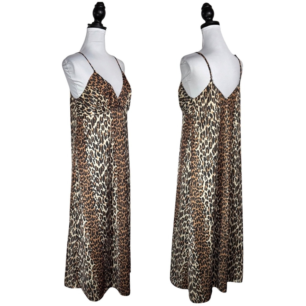 Vintage Vanity Fair Leopard Maxi Slip Dress Size M Nightgown Lingerie Mob Wife - Picture 4 of 16
